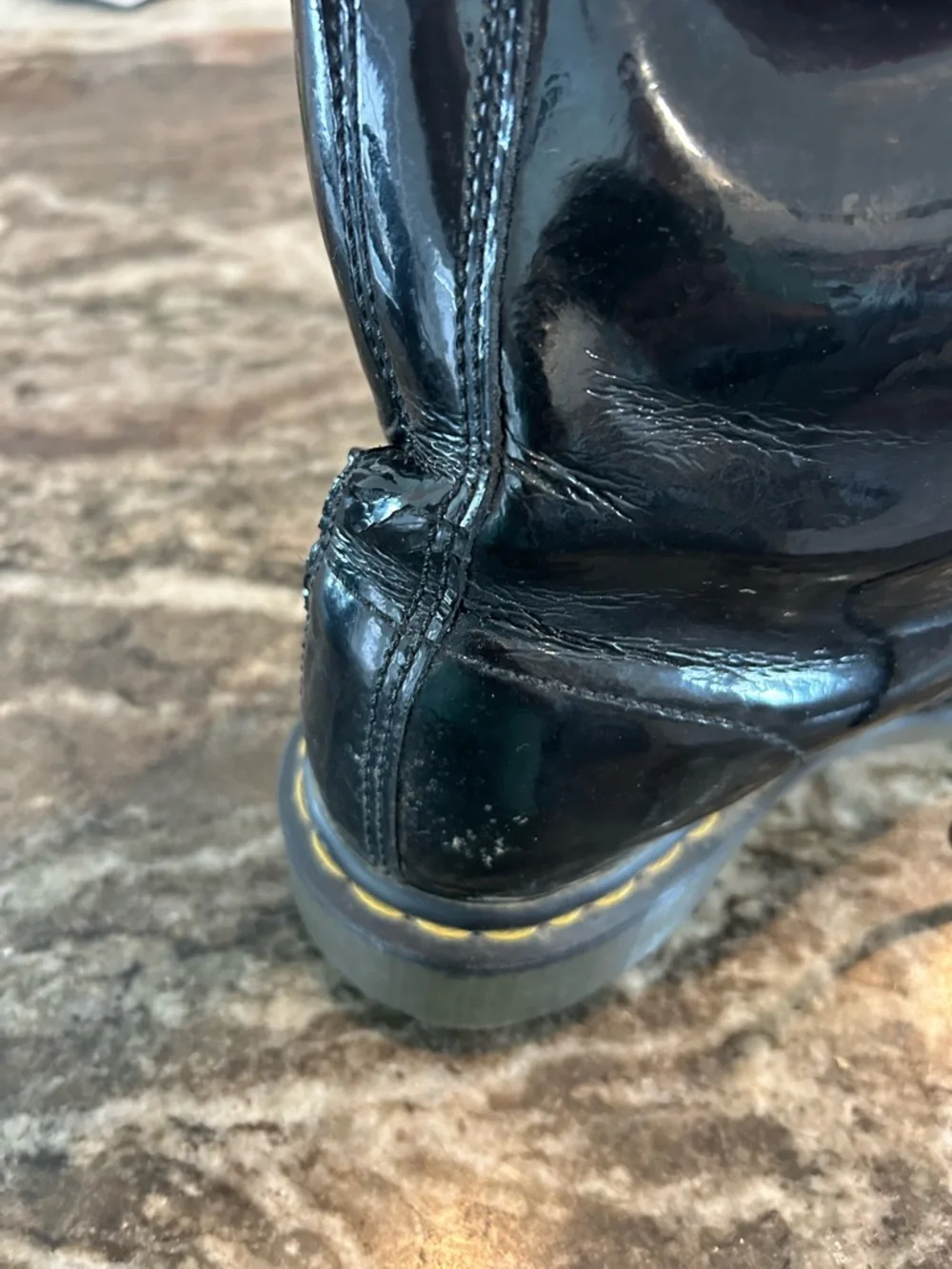 Dr. Martens Black Patent Combat Boots size tag faded 8? Have wear cracking punk - Picture 9 of 16